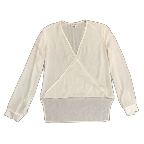 Wayf Ivory Sheer V Neck Wrap Front High Low Hem LS Blouson Blouse Size XS - Picture 2 of 13